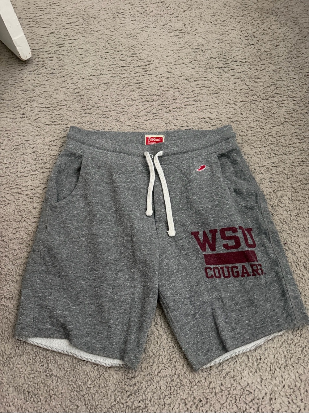 League Men's Grey Athletic Shorts with White Drawstring and Maroon WSU Logo